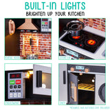 Lil' Jumbl Jumbl Kids Kitchen Set, Pretend Wooden Play Kitchen, Battery Operated Icemaker, Microwave, Range Hood, Stove Top, Oven, with Realistic Sound & Lights, Pots, Pan, & Utensils Included Lil' Jumbl