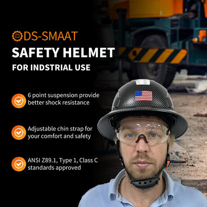 DS-SMAAT Full Brim Construction Hard Hat with Visor, 6-Point Ratchet Suspension Safety Helmet,Superior Impact Head Protection for Industry Use,ANSI Z89.1&OSHA Approved,Both for Men&Women(Matte Black)