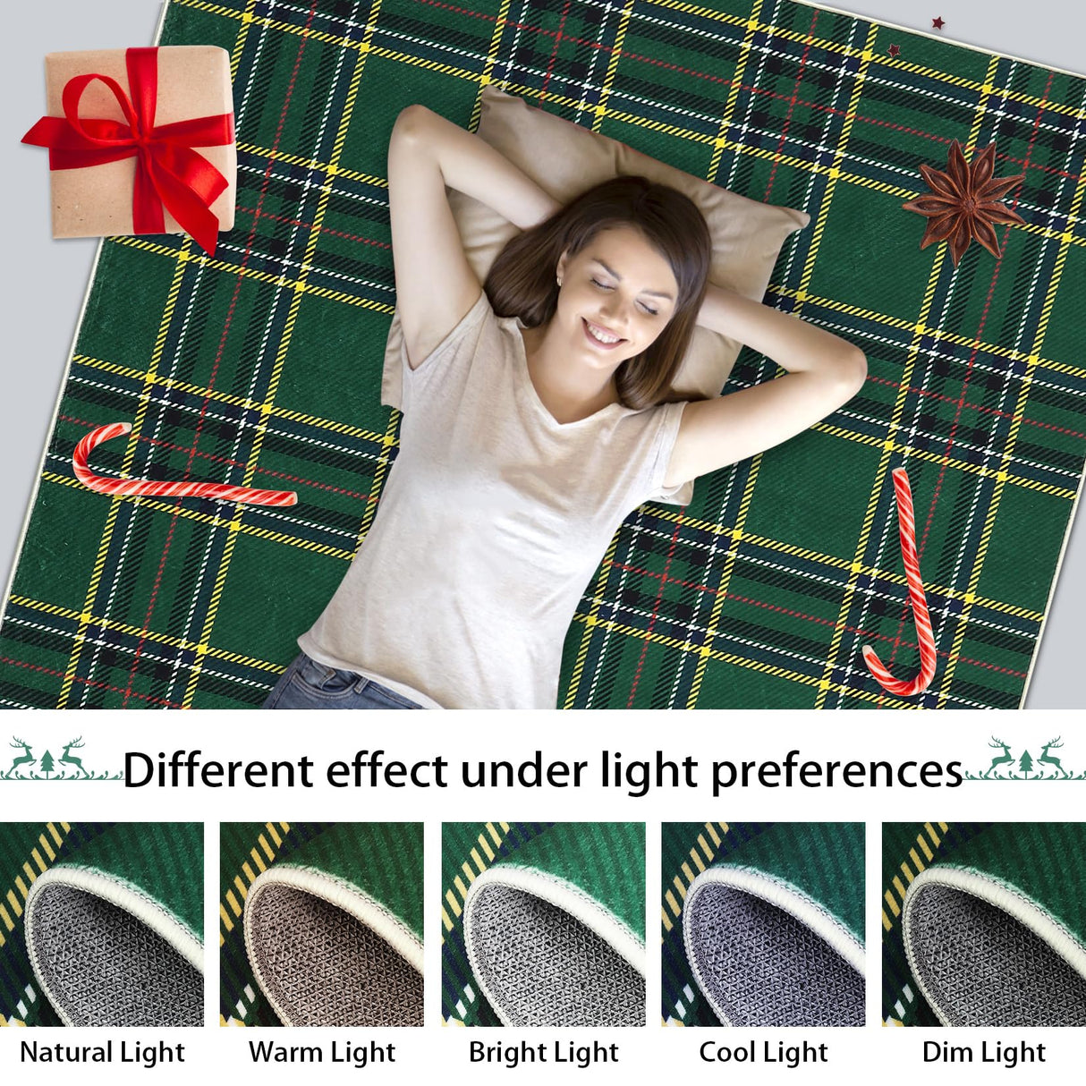 ROYHOME Christmas Area Rug 5x7 Feet Xmas Buffalo Plaid Machine Washable Carpet Rug Holiday Decorative Gingham Check Floor Cover Non Slip Stain Resistant Accent Rug for Living Room Decor, Green ROYHOME