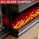 LUXOAK 75" Fireplace TV Stand with 3-Sided Glass Electric Fireplace, Media Entertainment Center with Farmhouse Glass Door Storage Cabinet, TV Console Table for TVs up to 85", Black LUXOAK