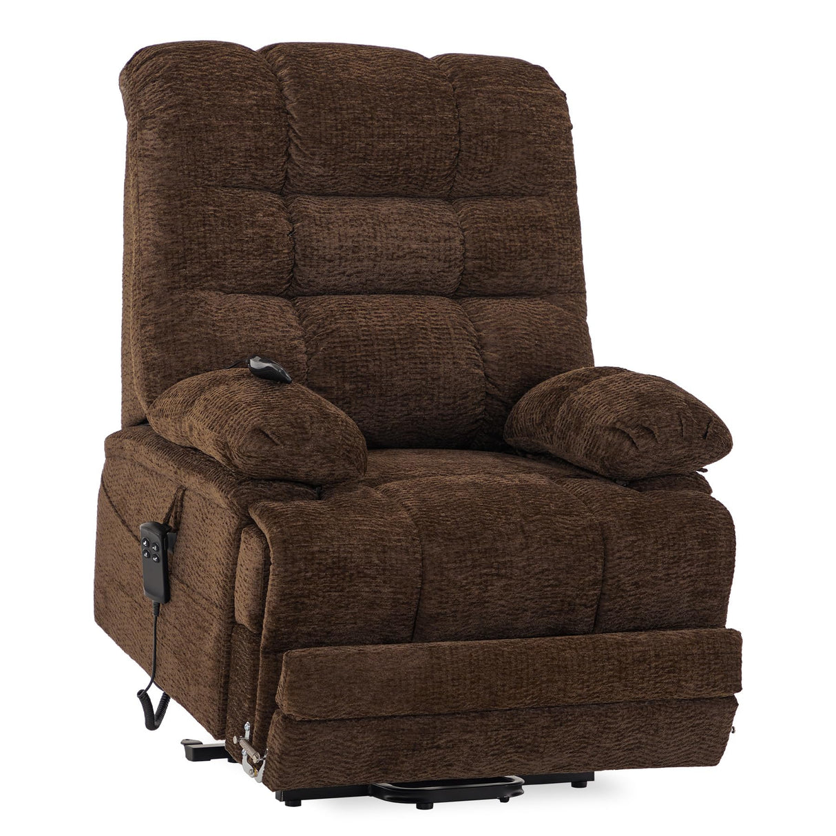 DYNOX 400 LBS Big & Tall Power Lift Recliner Chair for Elderly, Oversized Lay Flat Chair with Extended Footrest, Heat & Massage(9205L,Chenille,Brown) DYNOX