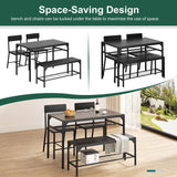 Shintenchi Kitchen Table Chairs Set of 4, Dining Table Set for 4 with Bench and Chairs, 4 Pieces Kitchen Table Set with Storage Rack & Metal Frame for Small Space, Black Shintenchi