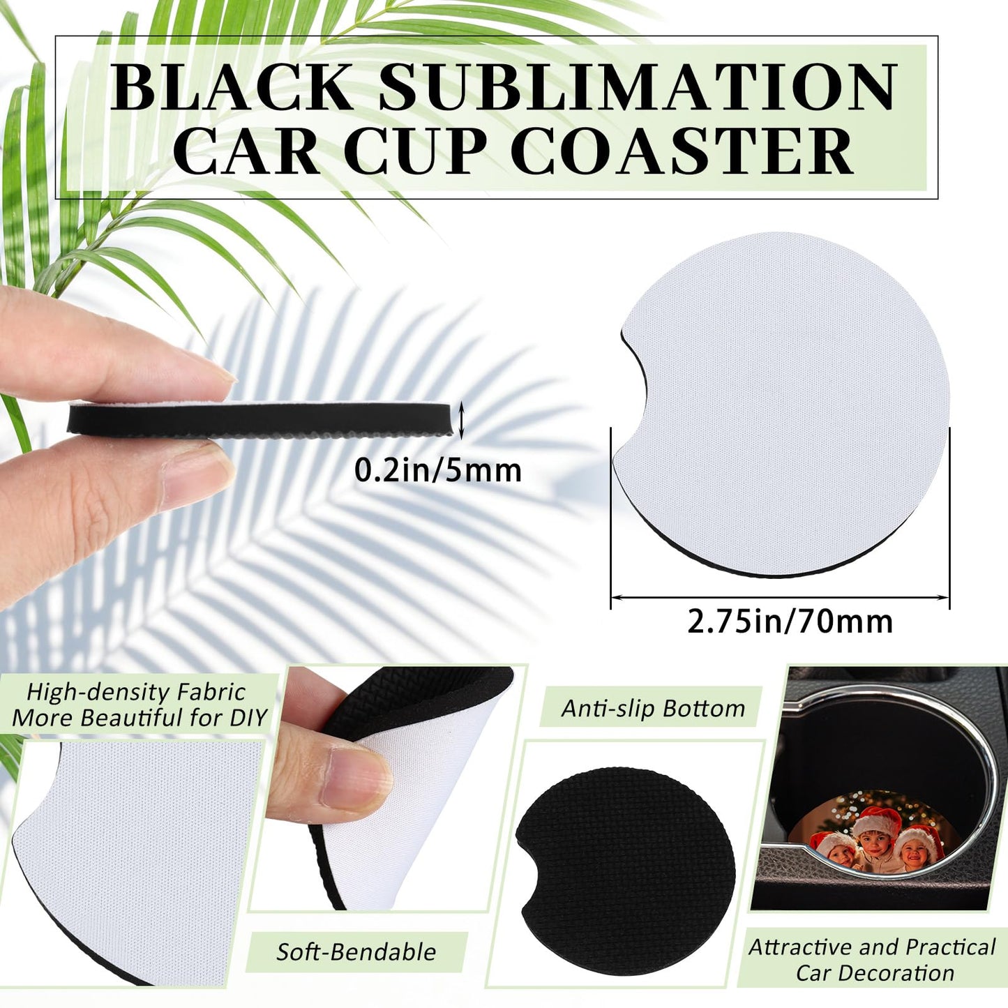 Sliner 500 Pcs 2.75 Inch Sublimation Blanks Car Coaster Sublimation Coasters Blanks Circular Opening Neoprene Absorbent Car Cup Holder Coaster for Thermal Sublimation DIY Crafts Painting Heat Transfer