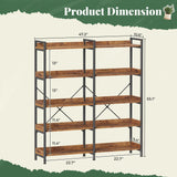 Huuger 5 Tier Bookshelf, Display Bookshelf with 10 Open Shelves and Raised Baffle, 47.2 Inch Straight Wide Bookcase with Metal Frame and Wooden Board, Adjustable Feet, Rustic Brown Huuger