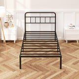 Kujielan 12 inches Twin Size Bed Frame with Minimalist headboard,Metal Platform Base with Strong Metal Slats,Mattress Foundation for Under Bed Storage,Easy Assembly,Black Kujielan
