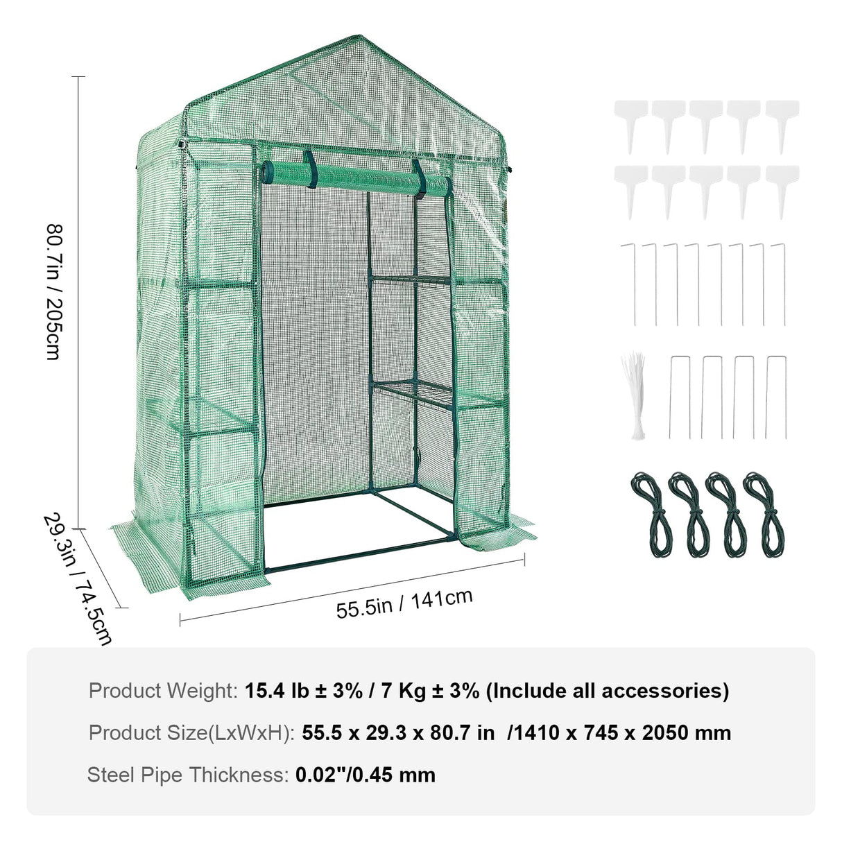 VEVOR Walk-in Green House, 55.5 x 29.3 x 80.7 inch, Portable Greenhouse with Shelves, High Strength PE Cover with Roll-up Zipper Door and Steel Frame, Set Up in Minutes, for Planting and Storage VEVOR