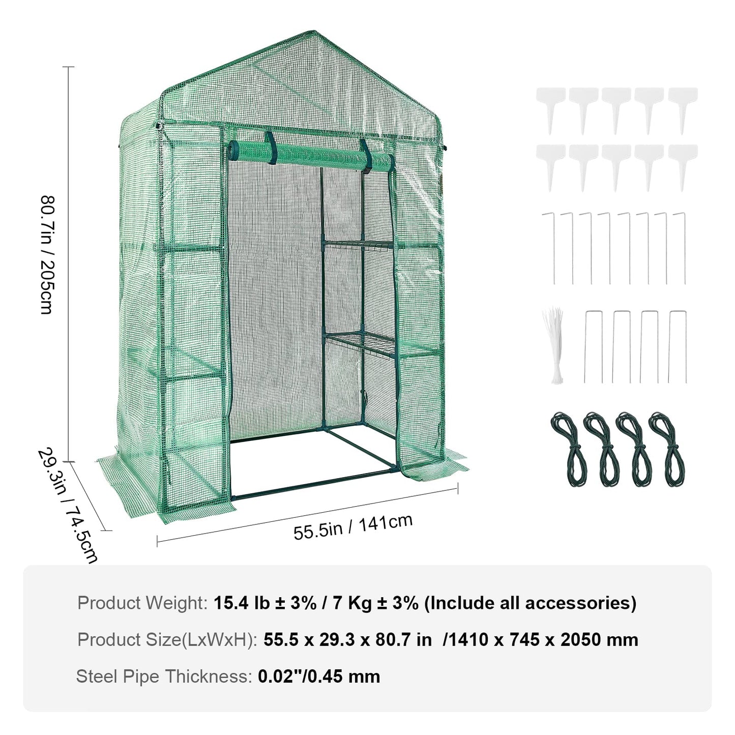 VEVOR Walk-in Green House, 55.5 x 29.3 x 80.7 inch, Portable Greenhouse with Shelves, High Strength PE Cover with Roll-up Zipper Door and Steel Frame, Set Up in Minutes, for Planting and Stor - WoodArtSupply