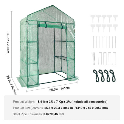 VEVOR Walk-in Green House, 55.5 x 29.3 x 80.7 inch, Portable Greenhouse with Shelves, High Strength PE Cover with Roll-up Zipper Door and Steel Frame, Set Up in Minutes, for Planting and Stor - WoodArtSupply