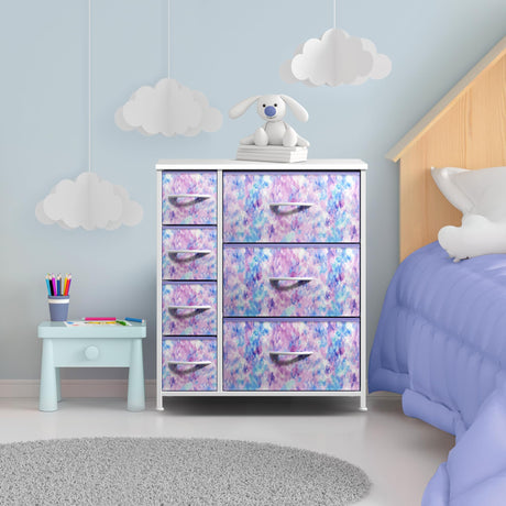Sorbus Kids Dresser with 7 Drawers - Storage Chest Organizer Unit with Steel Frame, Wood Top & Handles, Tie-dye Fabric Bins for Clothes - Wide Furniture for Bedroom Hallway Kids Room Nursery & Closet Sorbus