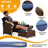 UDPATIO 5 Piece Patio Furniture Set, Outdoor Patio Conversation Rattan Chair with Ottomans w/Storage Coffee Table for Patio, Space Saving Design for Balcony Poolside Front Porch Deck, Navy UDPATIO