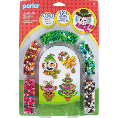 Perler Christmas Fuse Bead Craft Kit with 13 Patterns, Multicolor, Small, 2005 Piece Perler
