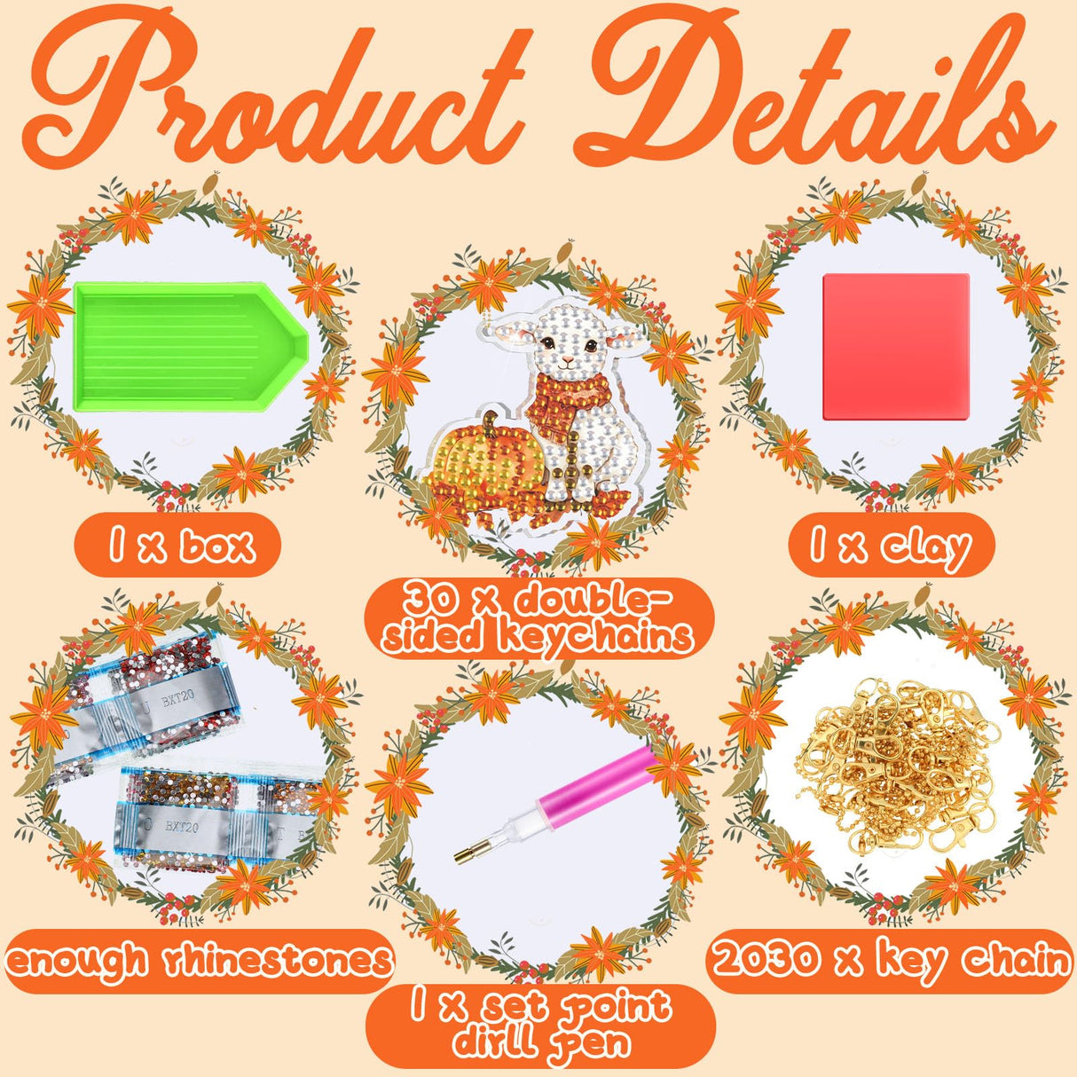 WILLBOND 30 Pcs Thanksgiving Diamond Art Keychain Kits DIY Double Sided Thanksgiving Animals Diamond Painting Keychain Ornaments for Adults Key Ring Art Pendant Fall Tree Decor WILLBOND