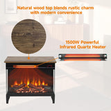 Innoflame 24" Electric Fireplace Heater, 3-Sided Glass & Wooden Top Design, Adjustable 4 Flame Colors, Remote, Timer, 1500W Infrared Heater w/Overheat Protection, Fireplace Heaters for Indoor use Innoflame