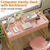 WESTREE Computer Gaming Desk Office - Study Writing Desk with Drawer for Teen, Bedroom Makeup Desk Home Office with Storage Shelf, Height Monitor Stand, Pink WESTREE