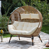 FINCATI Indoor Outdoor Double Egg Chair, 2 Person Oversized Wicker Rattan Stationary Lounge Chair with Legs, 680 lbs Loveseat Boho Egg Basket Chairs for Patio Garden Backyard Living Room Beige FINCATI