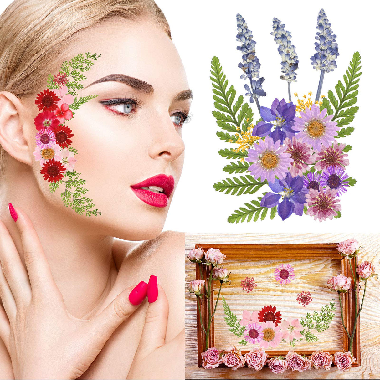 Nuanchu Pressed Flowers Bulk Dried Flower for Crafts, Dried Flower Leave Natural with Tweezer for Resin Mold Scrapbooking DIY (Classic Style) Nuanchu