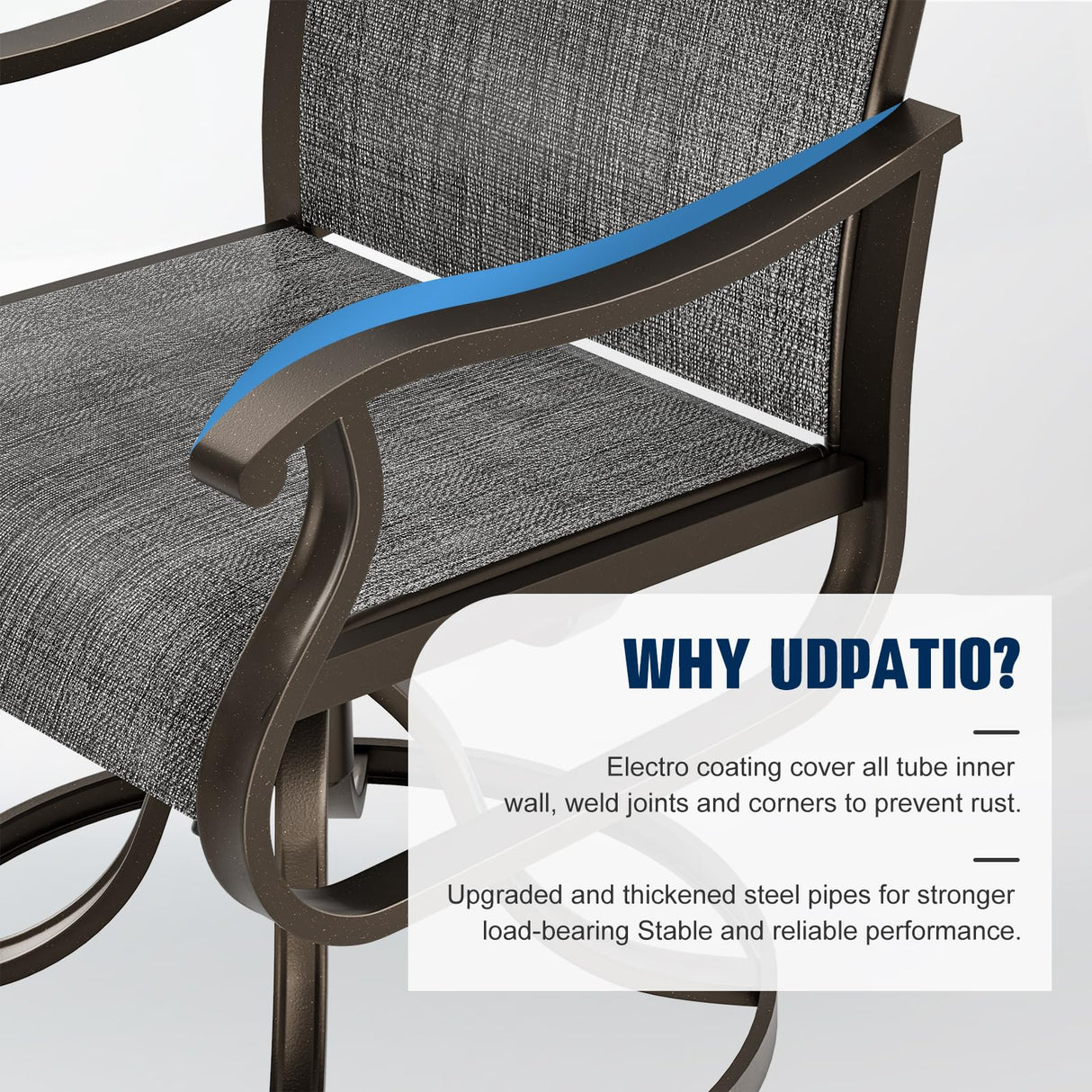 UDPATIO Patio Swivel Dining Chairs Set of 4, Outdoor Swivel Chairs High Back with All Weather Textilene Metal Rocking Frame for Lawn Garden Backyard, Dark Gray UDPATIO