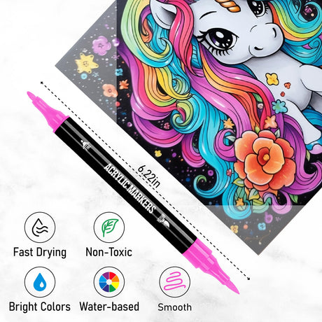48 Colors Acrylic Paint Markers, Dual Tip with Fine Tip and Brush Tip Pens for Stone, Wood, Calligraphy, Canvas, Ceramic, Metal, Glass, Rock Painting, DIY Crafts Art Supplies Kit Pagather