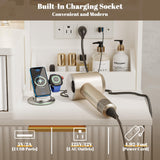 Vanity Desk with Mirror and Lights, Makeup Vanity Desk with Power Outlet, Makeup Desk with 5 Drawers&Storage Shelves, Vanity Table 3 Color Modes Adjustable Brightness Dressing Table Set for Bedroom INNOD