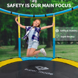 Trampoline for Kids, 5FT Adjustable for Toddler, Indoor/Outdoor Baby Trampoline with Enclosure Net, No-Gap Safe Design, Gifts for Boys & Girls (Yellow&Blue) PY SUPER MODE