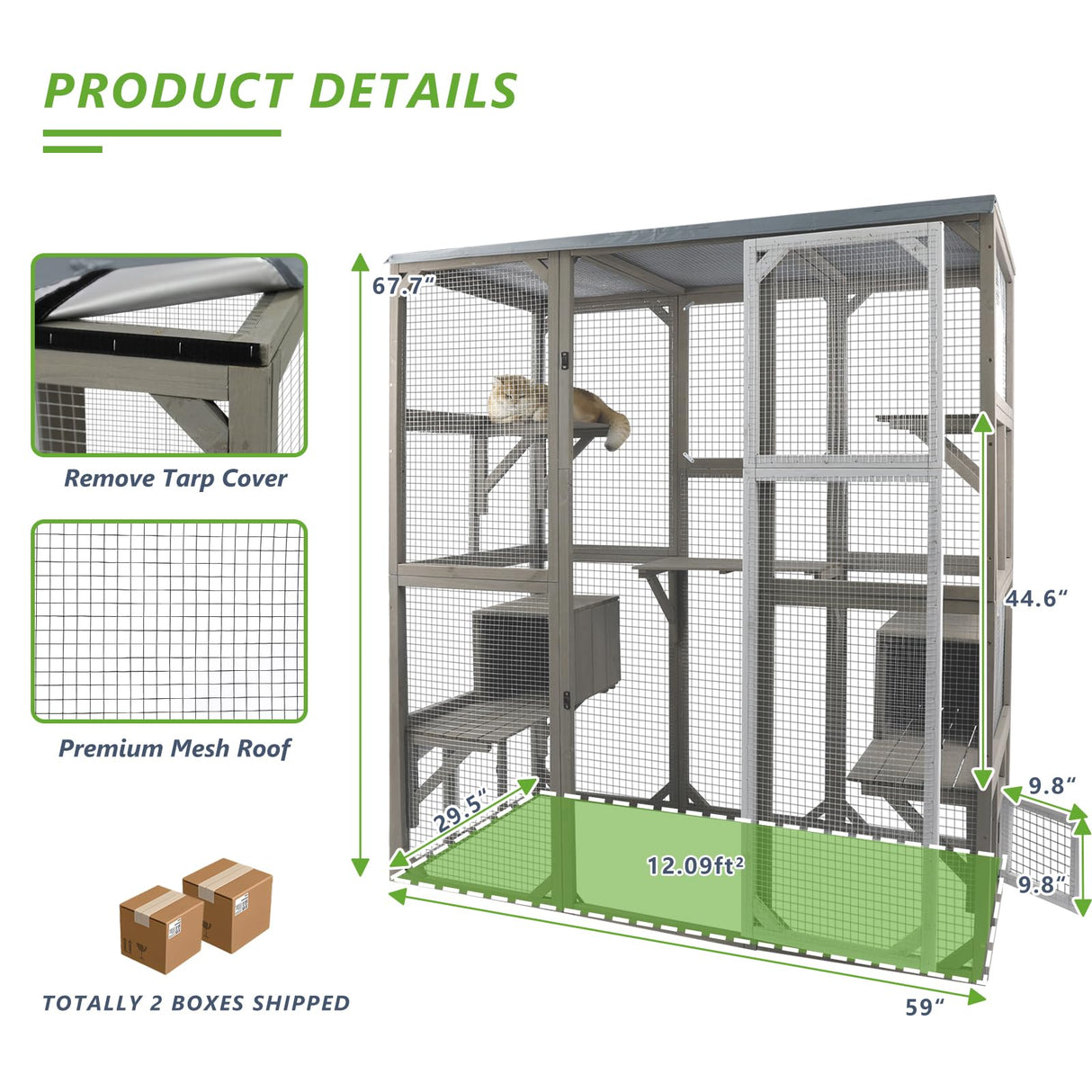 Catio Outdoor Cat Enclosure with Weatherproof Tarp Roof, Large Window, Multi-Platform Walk-in Cat House for Indoor/Outdoor Use Gowoodhut