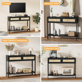 Derfullo Rattan Console Table - Boho Rattan Entryway Table with 2 Storage, Wood Small Console Tables for Entryway, Entry Table for Hallway, Sofa Table Derfullo