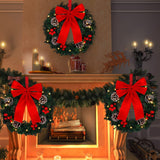 4 Pcs Lighted Christmas Wreaths, 13 Inch Pre Lit Small Xmas Wreath with Large Bow, Pine Needle Wreath with LED Lights Battery Operated Xmas Ornaments for Front Door Wall Christmas Party Decor (Red) Cindeer