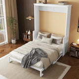 KEIKI Queen Size Wall Murphy Bed, Pine Wood Cabinet with Hidden Foldable Bed & Desk, Gas Strut Support for Guest Room, Bedroom, or Living Room, White KEIKI