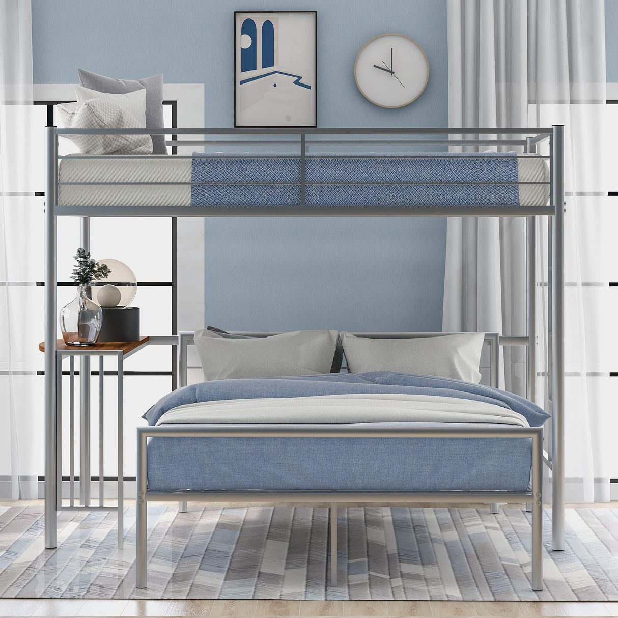 Harper & Bright Designs Twin Over Full Metal Bunk Bed with Desk, L Shaped Bunk Bed with Ladder and Quality Slats for Bedroom- Silver Harper & Bright Designs