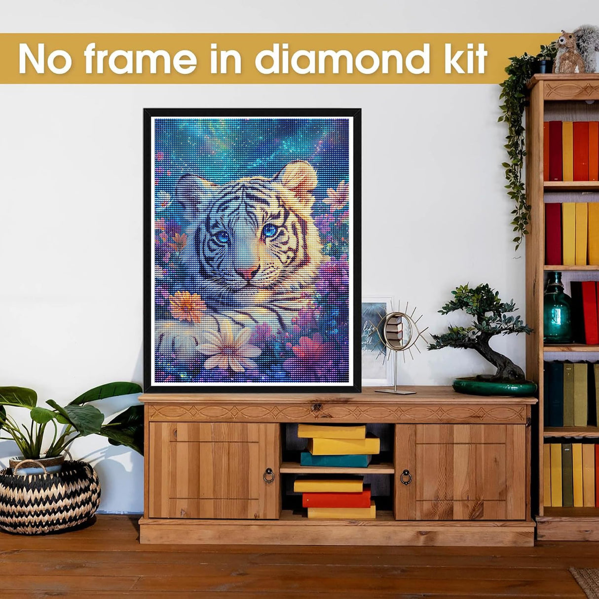 Bimkole 5D Diamond Art Kits for Adults White Tiger, Full Drill DIY Rhinestone Embroidery Set Paint with Diamonds Art Flower Animal by Number Kits Cross Stitch Home Wall Craft Decoration 12x16 Inch Bimkole