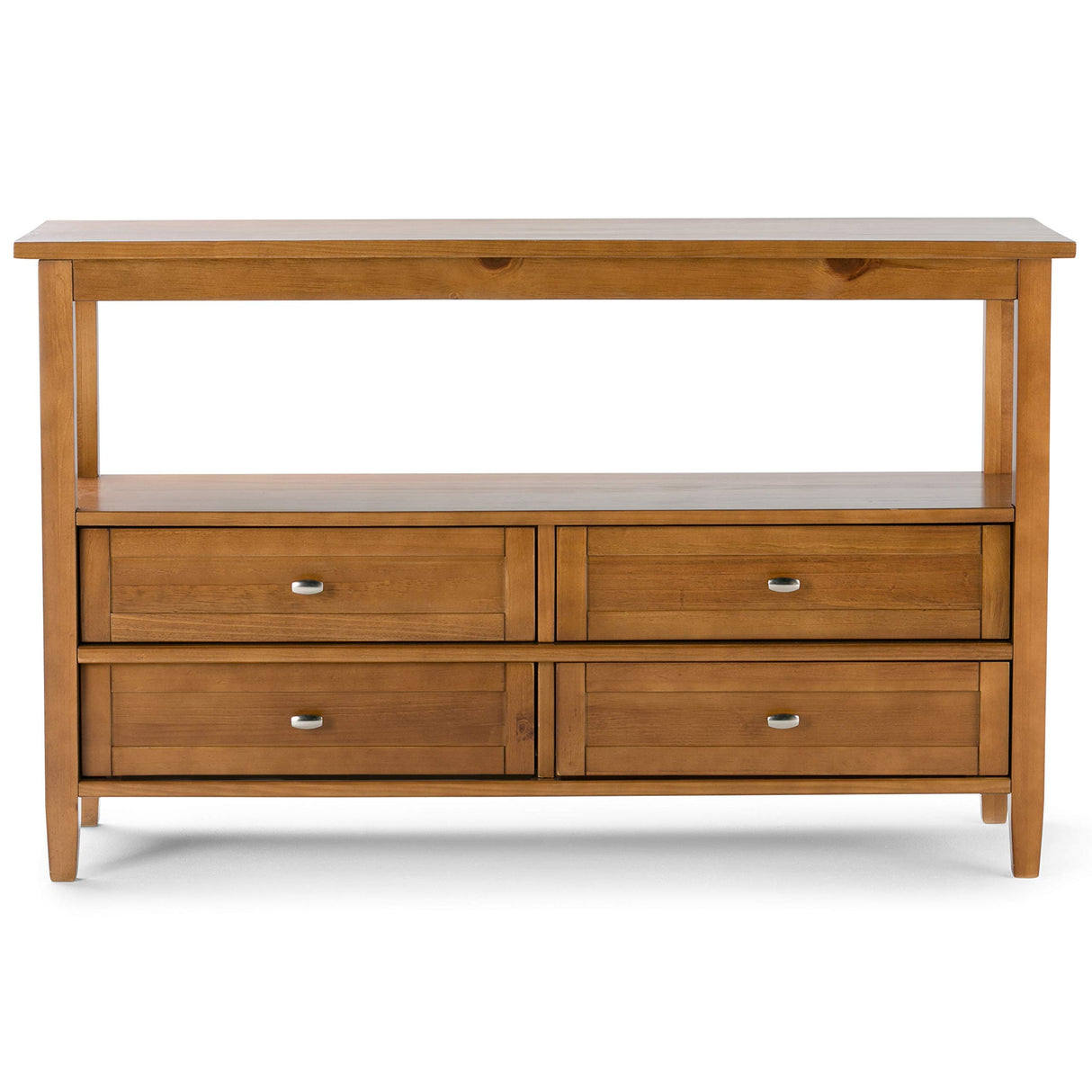 SIMPLIHOME Warm Shaker SOLID WOOD 48 inch Wide Console Sofa Entryway Table in Light Golden Brown with Storage, 4 Drawers and 1 Shelf, for the Living Room, Entryway and Bedroom SIMPLIHOME
