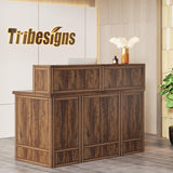 Tribesigns Reception Desk with Counter, 57-Inch Rustic Front Receptionist Table, Boho Welcome Desk Checkout Counter for Office, Retail, Lobby, Beauty Salon (Brown) Tribesigns