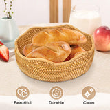 3 Pack Natural Rattan Round Fruit Basket Bowls,Rattan Bread Basket,Woven Serving Basket Bowls,Organizing Handmade Rattan Storage Baskets for Kitchen, Home, set of 3 Size JINSHIYANG
