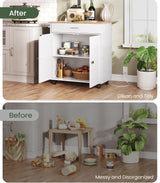 CHOEZON Kitchen Island Cart with Storage, Kitchen Island Table with Charging Station, Kitchen Island on Wheels, Kitchen Table with Cabinet, Expandable Tabletop, White and Natural MZD01UWNN1 CHOEZON