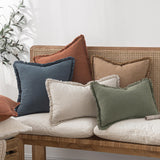 MIULEE Christmas Decorative Throw Pillow Covers Neutral Linen Fringe Throw Pillows Set of 2 Natural Beige Boho Farmhouse Cushion Covers with Tassels for Couch Sofa Bed Home Decor 20x20 Inch MIULEE