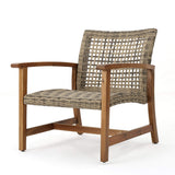 Christopher Knight Home Hampton Outdoor Mid-Century Wicker Club Chairs with Acacia Wood Frame, 2-Pcs Set, Natural Stained / Grey Christopher Knight Home