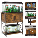 Herture 20-29 Gallon Aquarium Stand Metal Frame Fish Tank Stand with Cabinet Storage, for 20 Gallon Long Aquarium,30.7" L*16.5" W Tabletop,330LBS Capacity Rustic Brown and Black PG01YGN Herture