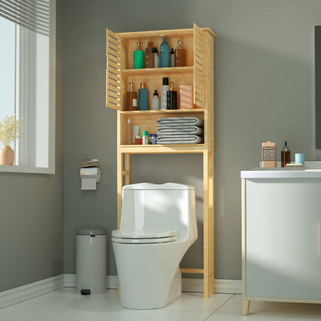 Bamboo Over-The-Toilet Storage Cabinet with Doors and Adjustable Shelves by MUPATER MUPATER