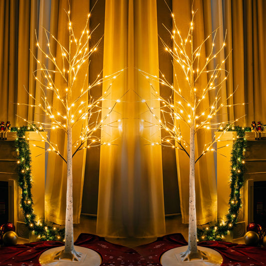 Dazzle Bright Lighted Tree, 6 Ft Birch Tree with Fairy Lights for Decoration Inside Outside, Birch Tree with 144 LED Lights for Christmas Holiday Wedding Home Room Decor, 2 Pack