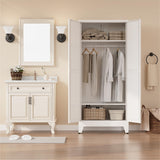 XIUSVON Metal armoire Wardrobe Closet with Hanging Rod,71'' Metal Wardrobe Cabinet with 2 Doors and 2 Adjustable Shelves, Bedroom armoires,Laundry Room cabinets,armario de ropa Closet(Classic, White) XIUSVON