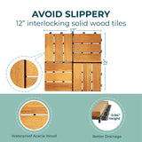 CLOVERHOLM Interlocking Deck Tiles - Waterproof 12”x12” Acacia Wood Tiles, Patio Tiles for Indoor and Outdoor, Garden, Roof Terrace Tiles, 12 Slats Checker Pattern (10Pcs, Teak, 12x12 inches) CLOVERHOLM