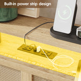 Maupvit Twin Size Boho Bed Frame with Rattan Hidden Storage Headboard, LED Light and 4 Drawers, Charging Station, Metal Platform Bed, No Box Spring Needed,Brown Maupvit