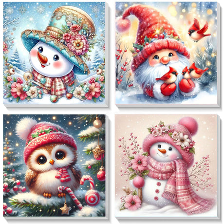 4 Pack Christmas Paint by Number for Kids with Wooden Frame, Paint by Numbers for Kids Xmas Ages 4-8-12, Easy Gnome Snowmen Owl DIY Acrylic Oil Painting Kits for Home Wall Decor (8X8 inch) xackcme
