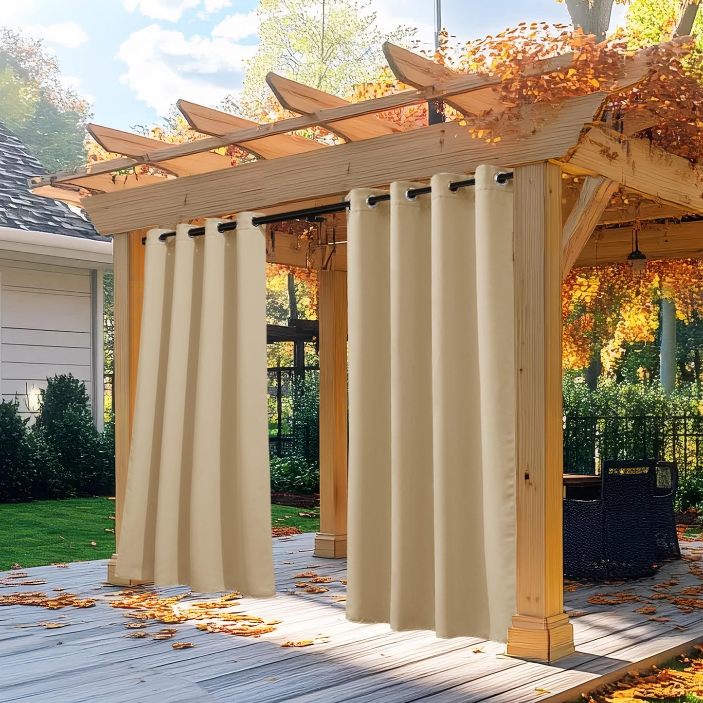 NICETOWN Indoor & Outdoor Curtains for Patio Waterproof, Sunlight Blocking Durable Curtains for Bedroom/Gazebo/Porch/Pavilion, Patio Covers for Shade and Rain, 1 Panel, W52 x L84 inch, Beige