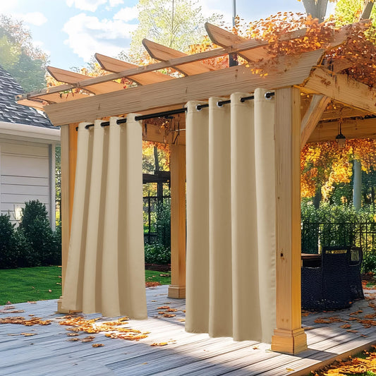 NICETOWN Indoor & Outdoor Curtains for Patio Waterproof, Sunlight Blocking Durable Curtains for Bedroom/Gazebo/Porch/Pavilion, Patio Covers for Shade and Rain, 1 Panel, W52 x L84 inch, Beige