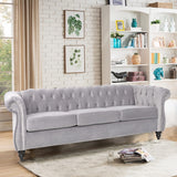 PHOYAL Large Sofa, Velvet Sofa Three-seat Sofa Classic Tufted Chesterfield Settee Couch Modern 3 Seater Couch Furniture Tufted Back for Living Room (Grey) PHOYAL