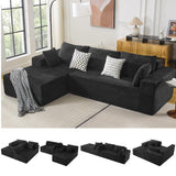 WUTUTUEE 110" Boneless Sectional Couch with Chaise Lounge, Cloud Couch Compressed Sofa L Shape, No Assembly Memory Foam Sofa for Living Room, Black Corduroy WUTUTUEE