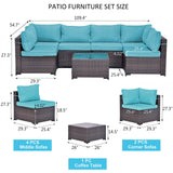 Kullavik 7 Pieces Outdoor Patio Furniture Set,Wicker Outdoor Sectional Sofa,All-Weather Patio Conversation Sets with Washable Thick Cushions & Coffee Table for Garden,Backyard,Balcony,Porch,Blue Kullavik
