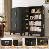 GAIOUS 47.25" Metal Storage Cabinet, Pantry Storage Cabinets with 4 Door and 2 Adjustable Shelves, Black Kitchen Food Storage Cabinet, Metal Utility Cabinet for Kitchen Dinning Room, Cupboard GAIOUS