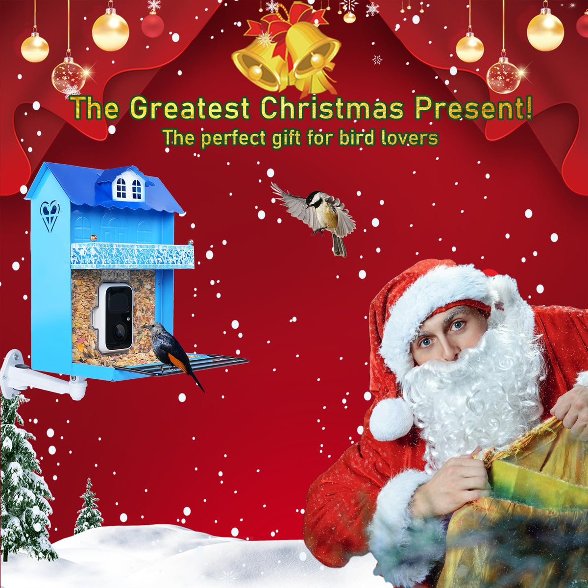 Smart Bird Feeder with Camera.Auto Capture Bird Videos & Bird Motion Detection,Wireless App Notification,Bird House Camera,Lifetime 32G Free Space.Idea Gift AMOEJOV